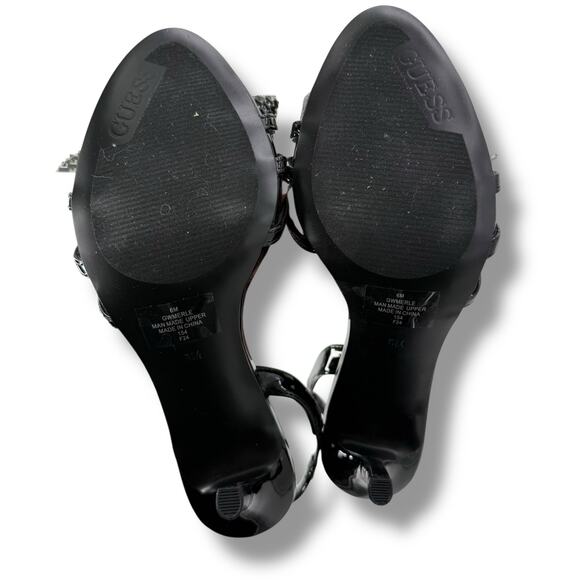 Guess Black Rhinestone Bow Heels Size 6 Embellished Slingback Pumps Low Stiletto - Picture 10 of 11